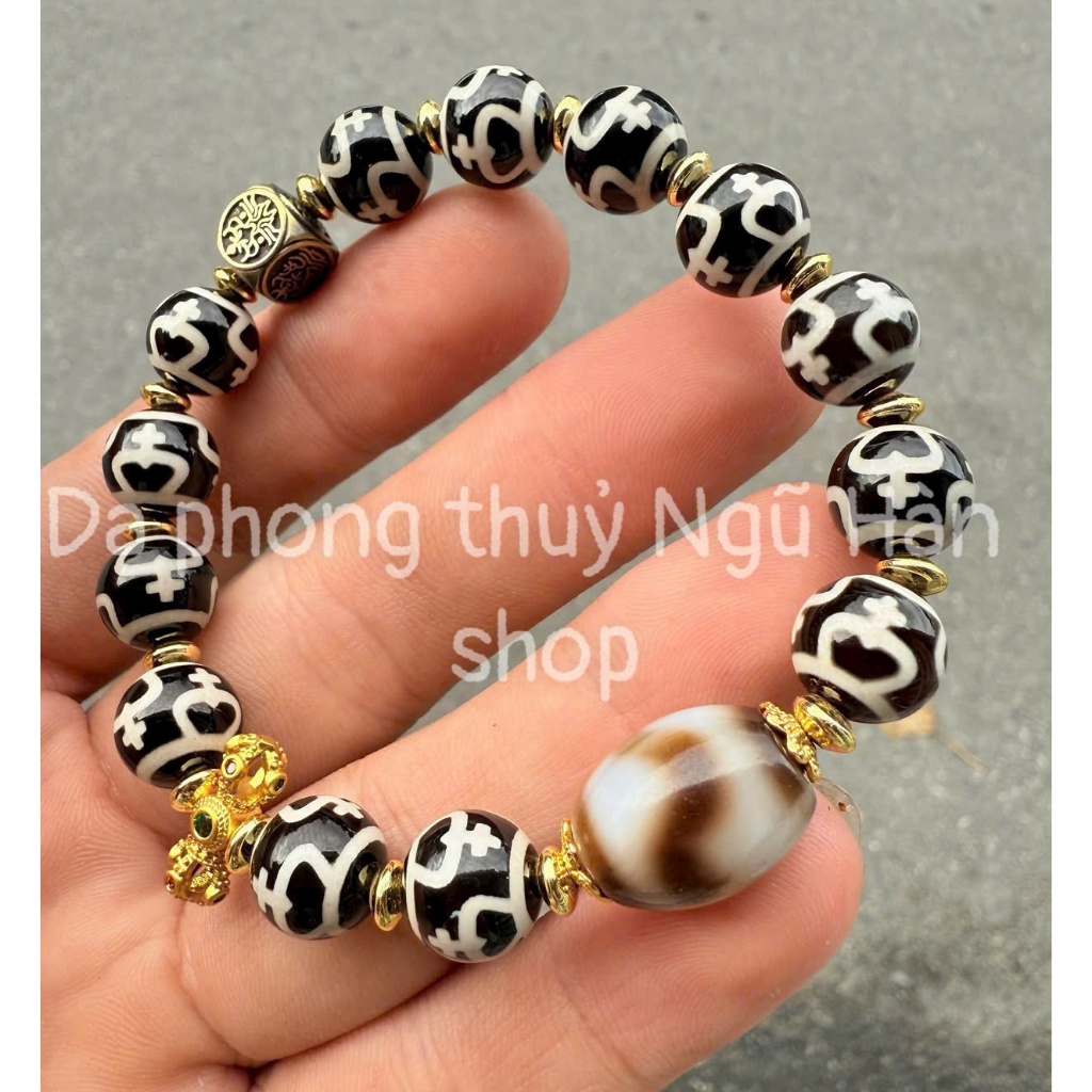 Vòng tay manao dzi bảo bình mix dzi siêu đẹp hàng kiểm định