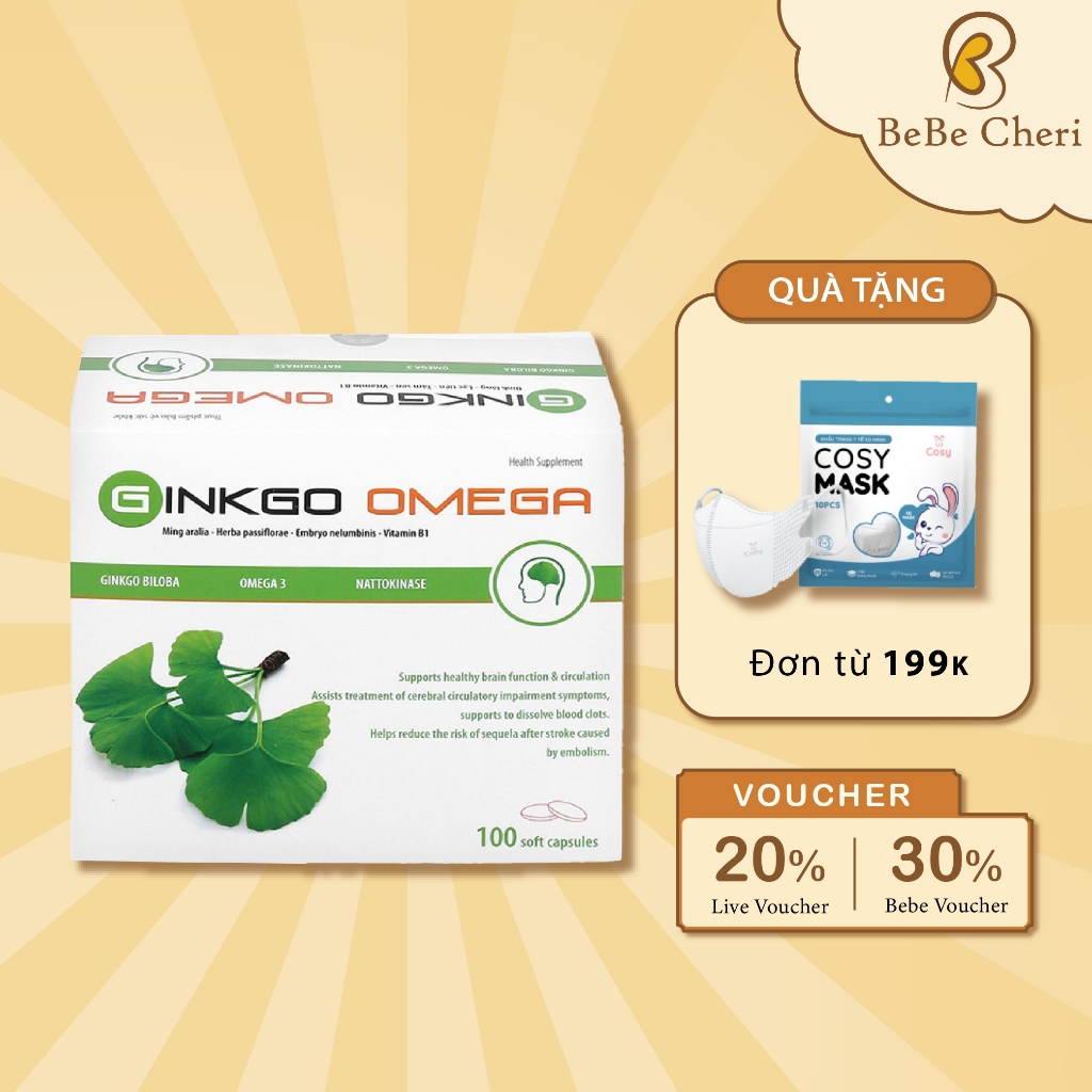 GINKGO OMEGA Tăng Cường Tuần Hoàn Máu Não, Giảm Đau Đầu, Chóng Mặt, Mất Ngủ Hộp 100 viên