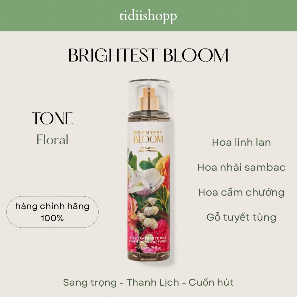 [AUTH] BRIGHTEST BLOOM BODYMIST - Xịt Thơm Toàn Thân BATH & BODY WORKS | tidiishopp
