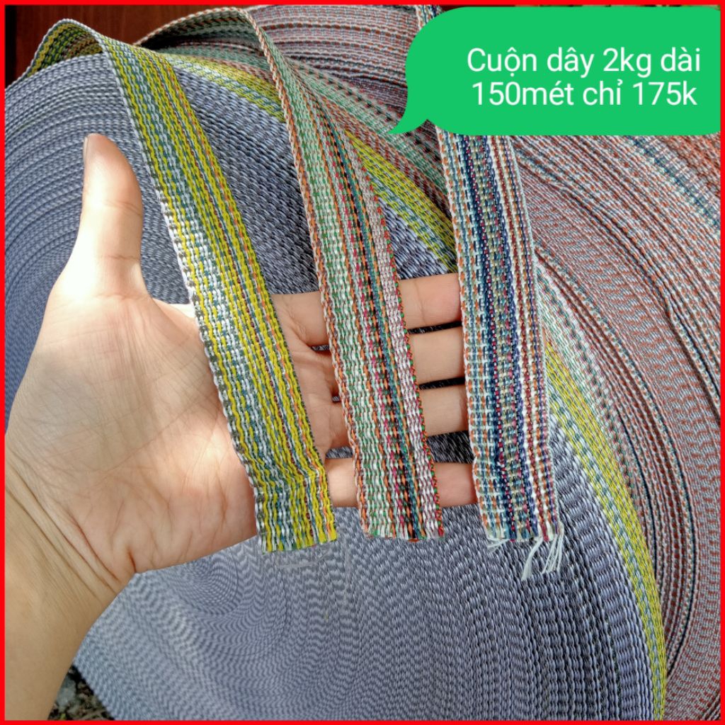 Dây Dù Bảng Dẹp Cuộn Dây Nặng 2Kg, Dài 160 mét, Dây Dù Đan Ghế Xếp, Giường Xếp, Dây Dù Cột võng