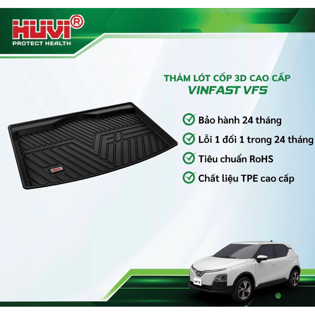 Thảm lót cốp xe Vinfast VF5 (2023- Nay) nhựa TPE đúc 3D chính hãng HUVI Việt Nam