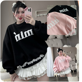 Áo nỉ Sweater nỉ tàu l1 thêu Min nơ ren xinh dài tay hot trends (nỉ bông)