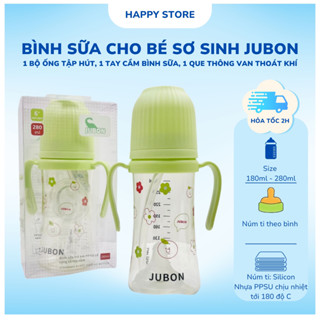 Bình sữa cho bé Jubon có tay cầm, bình sữa 2in1 ống hút thay thế kèm núm size 180ml-280ml
