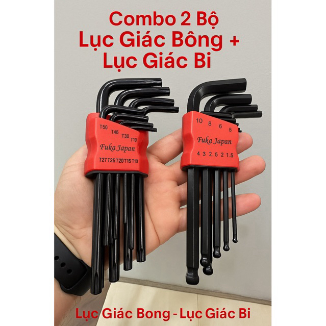 Combo 2 Bộ Lục Giác Bi + Lục Giác Bông Ngắn Cao Cấp Fuka  Japan – thép crv