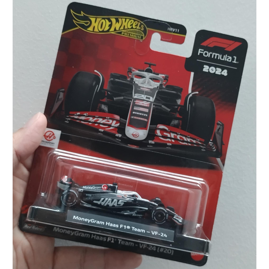 Xe Hotwheels Xe Đua F1 MoneyGram Haas F1 Team - VF-24 Số 20 Premium (Mẫu 2025, Màu Đỏ, Bánh Cao Su)