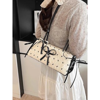 Túi đeo vai baguette nữ dáng dài đính nơ ngọc, Túi kẹp nách phong cách Hàn Quốc sang chảnh  đi chơi đi tiệc - TXN109