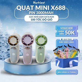 Quạt Tích Điện Mini Cầm Tay 6 Cấp Độ 3000mAh, Quạt Sạc Tích Điện Động Cơ Không Chổi Chạy Êm X688