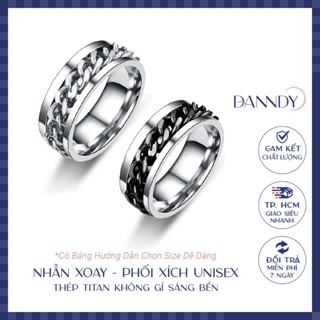 Nhẫn Titan Không Gỉ Nam Nữ. Nhẫn Xoay Phối Dây Xích. Nhẫn Nam Đẹp Màu Đen Bạc | Dandy