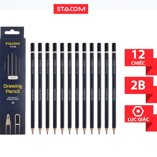 [Trợ giá] Combo 5 cây bút chì gỗ | Độ chì 2B, sơn 02 lớp màu xám đen, ngòi chống gãy | Stacom PC108