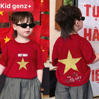 Áo thun gia đình quốc khánh sao vàng in nhũ cho mẹ và bé , áo phông trẻ em unisex form xuông , kid genz