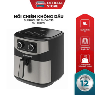 Nồi Chiên Không Dầu 9L Sunhouse SHD4035 - 1800W, Mặt Trước Inox Dễ Vệ Sinh, Bảo Hành 12 Tháng