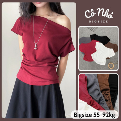 Áo Thun Kiểu Bigsize Nữ Cỗ Thuyền Trễ Vai Nhún Eo Vải Tăm Co Giãn Thoải Mái Thoáng Mát A284