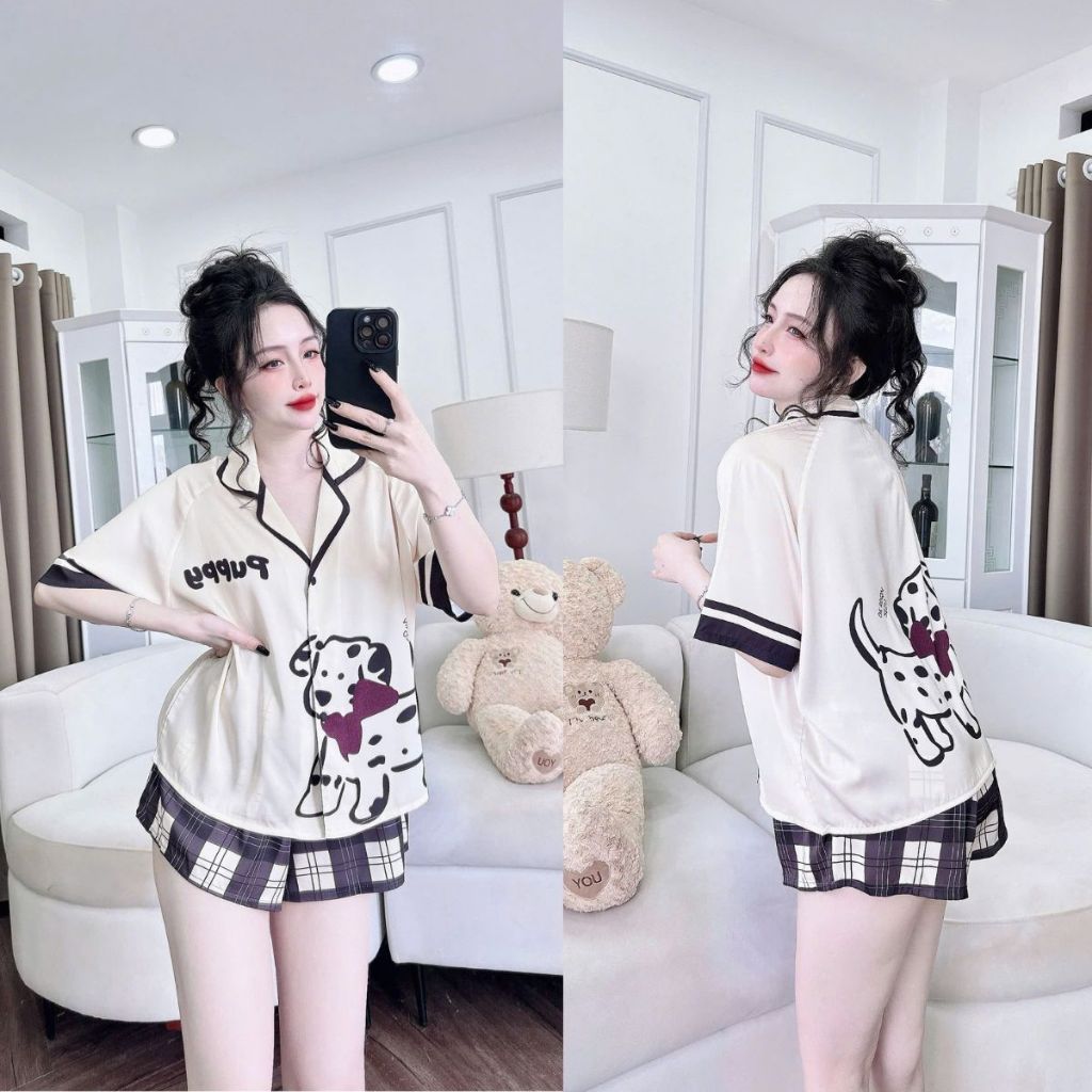 Đồ Ngủ Pijama Cổ Tròn, Đồ Ngủ Nữ Lụa Latin In 3D cao cấp mềm mại xinh xắn < 65Kg | BigBuy360 - bigbuy360.vn
