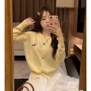  Áo Len Cadigan Mỏng Áo Khoác Len Dệt Kim Cổ Tròn Thêu Cogi Nổi Phối Cúc 7 Màu Trẻ Trung Năng Động Hàng Qccc Orangeclose 