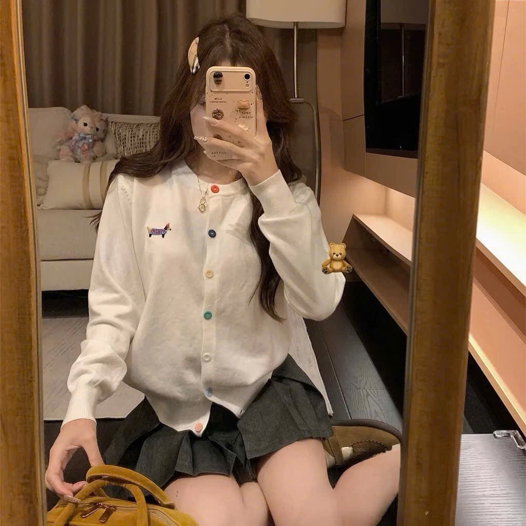 Áo Cadigan Cài Khuy 7 Màu, Áo Khoác Len Mỏng Tay Dài Cổ Tròn Thêu Chó Corgi Nổi Trước Ngực Dễ Thương Hàng Qccc Shopquaca | BigBuy360 - bigbuy360.vn