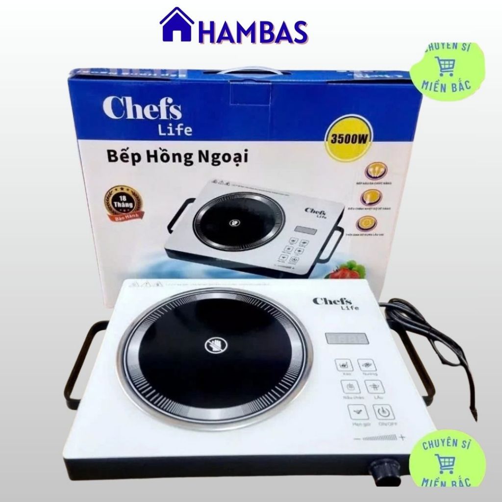 HAMBAS Bếp Cảm Ứng Hồng Ngoại CHEFS LIFE, Công Suất Lớn 3500W, Mặt Kính Dày Chịu Được Nhiệt Cao
