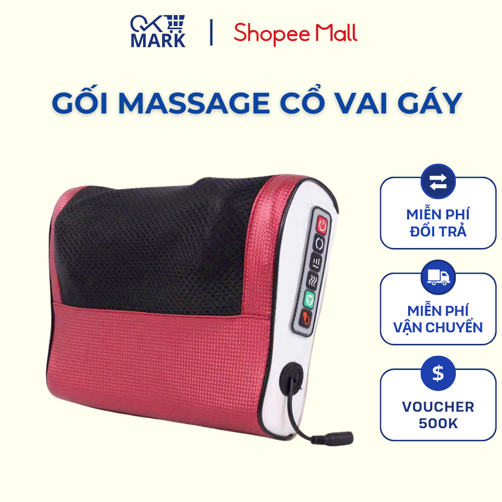 Gối massage cổ vai gáy, máy massage hồng ngoại 20 bi cao cấp hỗ trợ mát xa toàn thân