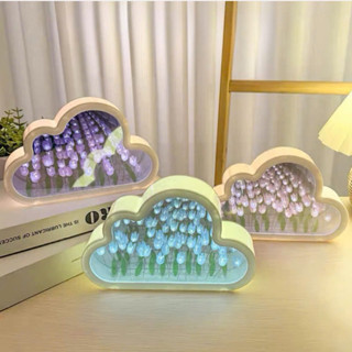  Đèn Ngủ Hình Hoa Tulip Đám Mây Tráng Gương DIY Dùng Làm Quà Tặng Sinh Nhật   Valentine 