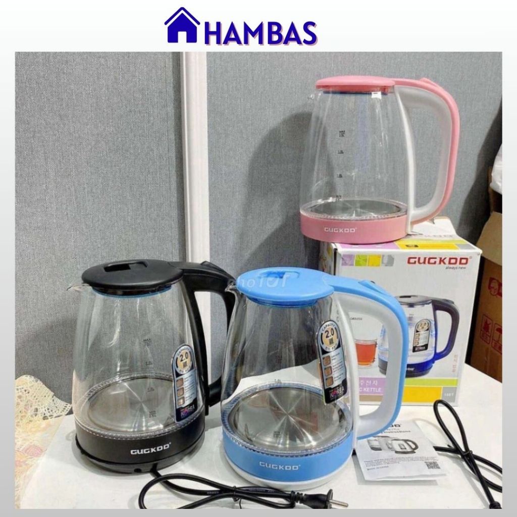 HAMBAS Ấm Siêu Tốc Thủy Tinh Cao Cấp 2.0 Lít CUCKDD, Bình Siêu Tốc Có Đèn Led