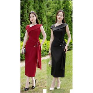  Váy Mango Ý BST MDU5129 Dáng Ôm Nhẹ Cổ Bất Đối Xứng Phối Nếp Gấp Cùng Tay Cách Điệu Lạ Mắt Từ MDU 