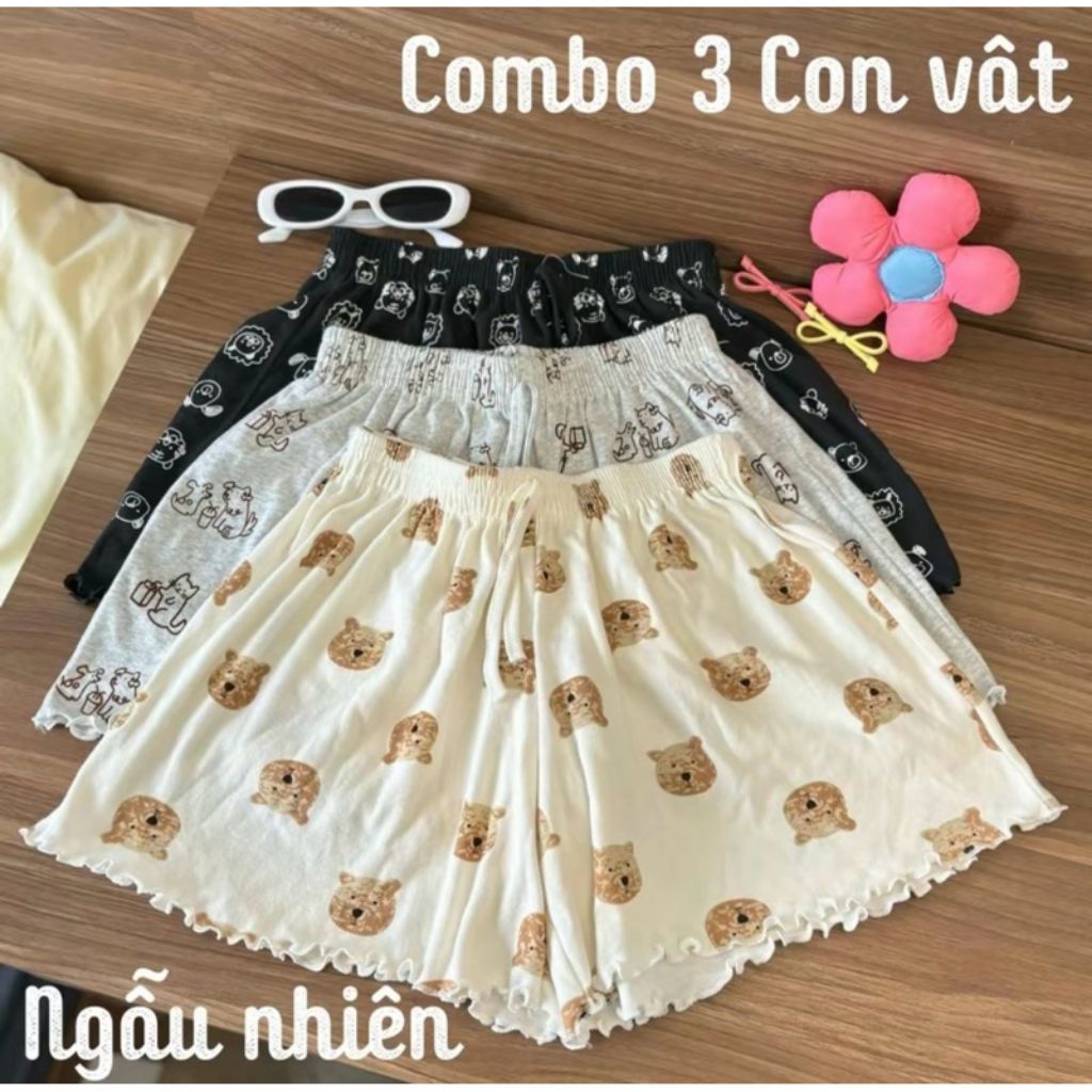 sét 3 Quần đùi cotton màu trơn, quần cotton chất CT đùi