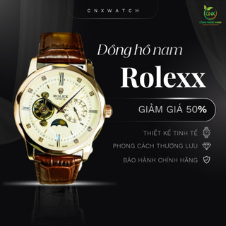Đồng Hồ Rolexxx Nam Kim Cương Viền Vát Chạy Cơ Lộ Tim Máy dây da cao cấp máy cơ nhật JAPAN