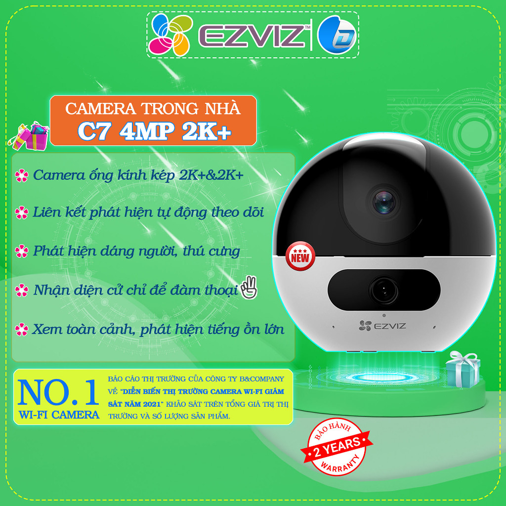 Camera wifi ống kính kép Ezviz H7C C7 4MP 2K+ chính hãng, màu ban đêm, báo động, đàm thoại | BigBuy360 - bigbuy360.vn