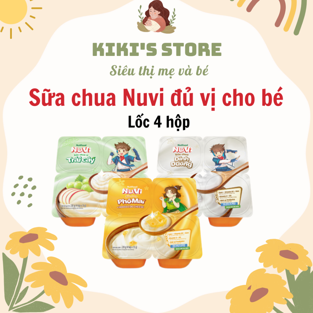 Sữa chua Nuvi Nutifood đủ vị cho bé ăn dặm từ 6m+ - Lốc 4 hũ