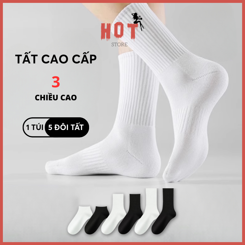 Tất vớ nam nữ trơn trắng đen dễ mix đồ, chất liệu cotton mịn co giãn thoáng khí - Hot Store