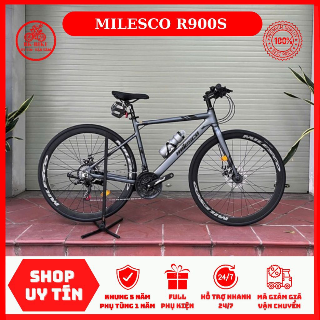 Xe Đạp MILESCO R900S• Khung nhôm, càng thép không mối hàn, 3 món Shimano 21s, moay-ơ 6 bạc, líp nổ 💥 & tặng 6 món