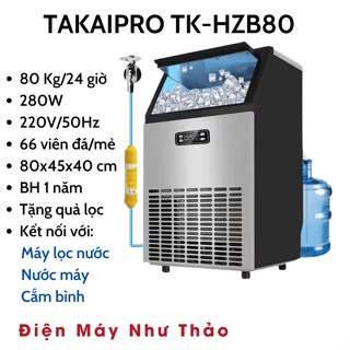 (Phiên bản 2025) Máy làm đá viên TAKAIPRO TK-HZB80 2 nguồn cấp nước linh hoạt tiện lợi- Bản đủ 66 viên đá
