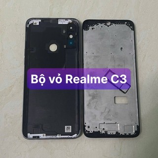 bộ vỏ sườn Realme C3 ,kèm khay sim,phím,kính camera