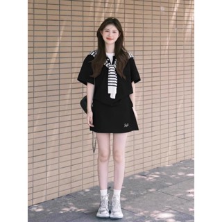   Bigsize 55-100kg  Set áo váy + khăn nữ tính phong cách tiểu thư dễ thương 