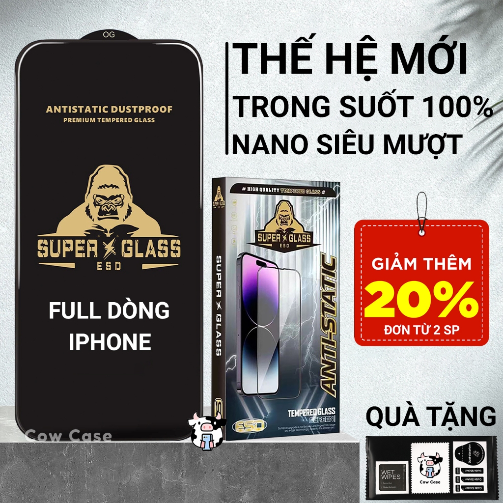Kính cường lực iphone full màn 18/17/16/16e/15/14/13/12/11/Xr/Xs/8/7/6/6s Plus/Pro/Max - Cowcase