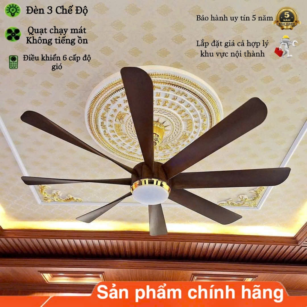[Động cơ inverter- lõi đồng] Quạt Trần Đèn 8 Cánh 8990, 6 Cấp Độ Gió, 3 Chế Độ Đèn, Điều Khiển Từ Xa