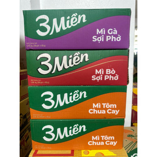  THÙNG 30 GÓI MÌ ba miền GÀ SỢI PHỞ TÔM CHUA CAY BÒ SỢI PHỞ X 65G 