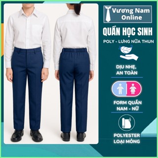 Quần tây học sinh bé trai và gái chất Polyster lưng nữa thun cấp 1 2 3 màu xanh đen VNO112