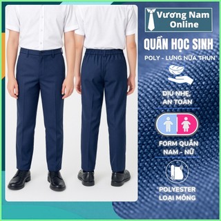 Quần tây học sinh bé trai và gái màu xanh đen cấp 1 2 lưng nữa thun chất Polyster VNO112
