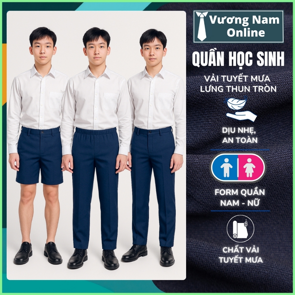 Quần học sinh cho bé trai và gái loại hàng chuẩn đẹp màu xanh đen chất vải Tuyết và Bố tốt cấp 1 2 VNO134
