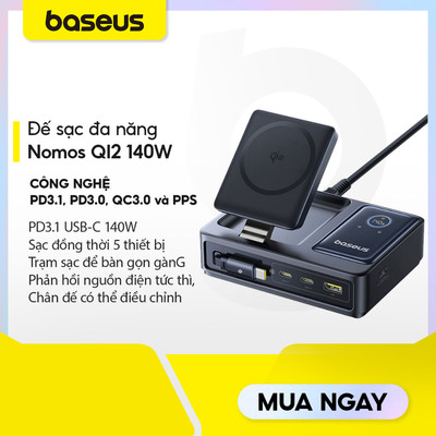 Đế sạc đa năng Baseus Nomos 140W Qi2 5-in-1 with Retractable Cable US