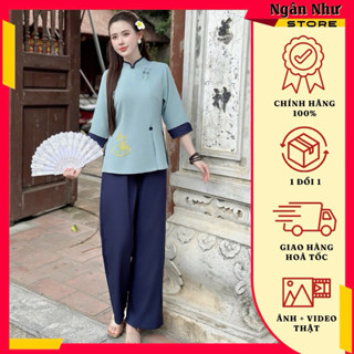  LAM31 Bộ lam pháp phục đi chùa thêu chất linen hàn cao cấp  nhiều màu nhiều size thoáng mát dễ mặc 