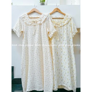 [ẢNH THẬT] Đầm Ngủ Nữ Mặc Nhà Họa Tiết Hoa Nhí Thiết Kế Kiểu Dáng Suông Chất Liệu Xô Muslin Mềm Mát