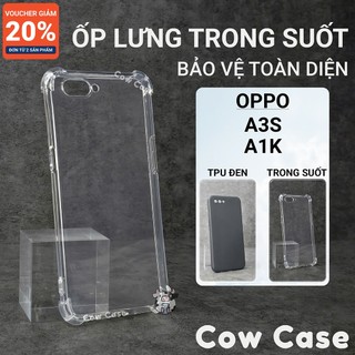 Ốp lưng Oppo A3s, A1k Cow case trơn màu đen | Ốp điện thoại Oppo dẻo bảo vệ camera toàn diện