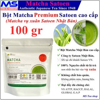  Bột Trà Xanh Matcha Premium Satoen 100G - Matcha Nguyên Chất Vụ Xuân - Đầu mỗi vụ- Chính Hãng Satoen 