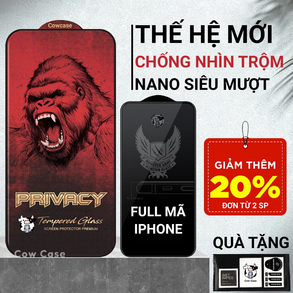 Cường lực iphone chống nhìn trộm 18/17/16/15/14/13/12/11/Xr/Xs/8/7/6/6s Plus/Pro/Max full màn - Cowcase