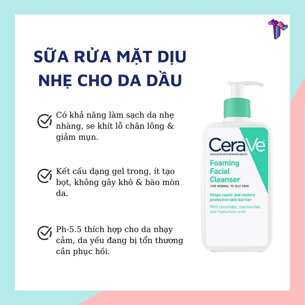 Sữa rửa mặt cerave dành cho da dầu và da thường chính hãng dung tích 236ml | BigBuy360 - bigbuy360.vn
