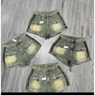  PHUONGSITO : Quần short đùi jean quần bò lưng cao túi hộp khoá kéo 2 bên đùi co giãn thời trang 8129 