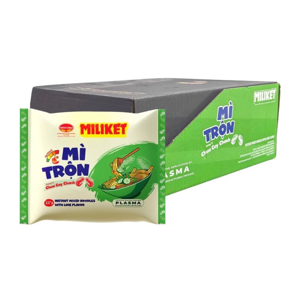 Mì Trộn Miliket Vị Tôm Chua Chanh Cay Cấp 4 Thùng 16 gói 117gr