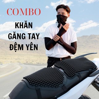  Combo Đệm Cao Su Đàn Hồi Lót Yên Xe Máy Ngồi Êm Ái & Găng Tay Ống Tay Dài Chống Nắng Phụ Kiện Đi Xe Máy 