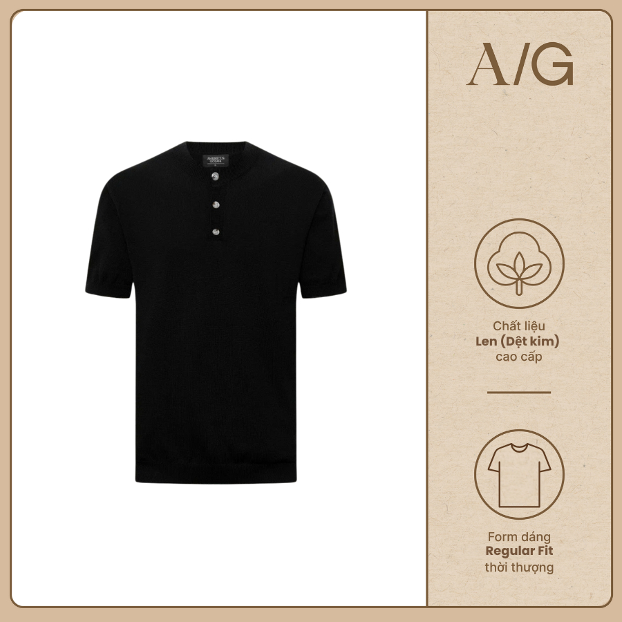 Áo Thun Len Dệt Kim Americus Gosani N607 Phối cúc Màu Đen Và Trắng